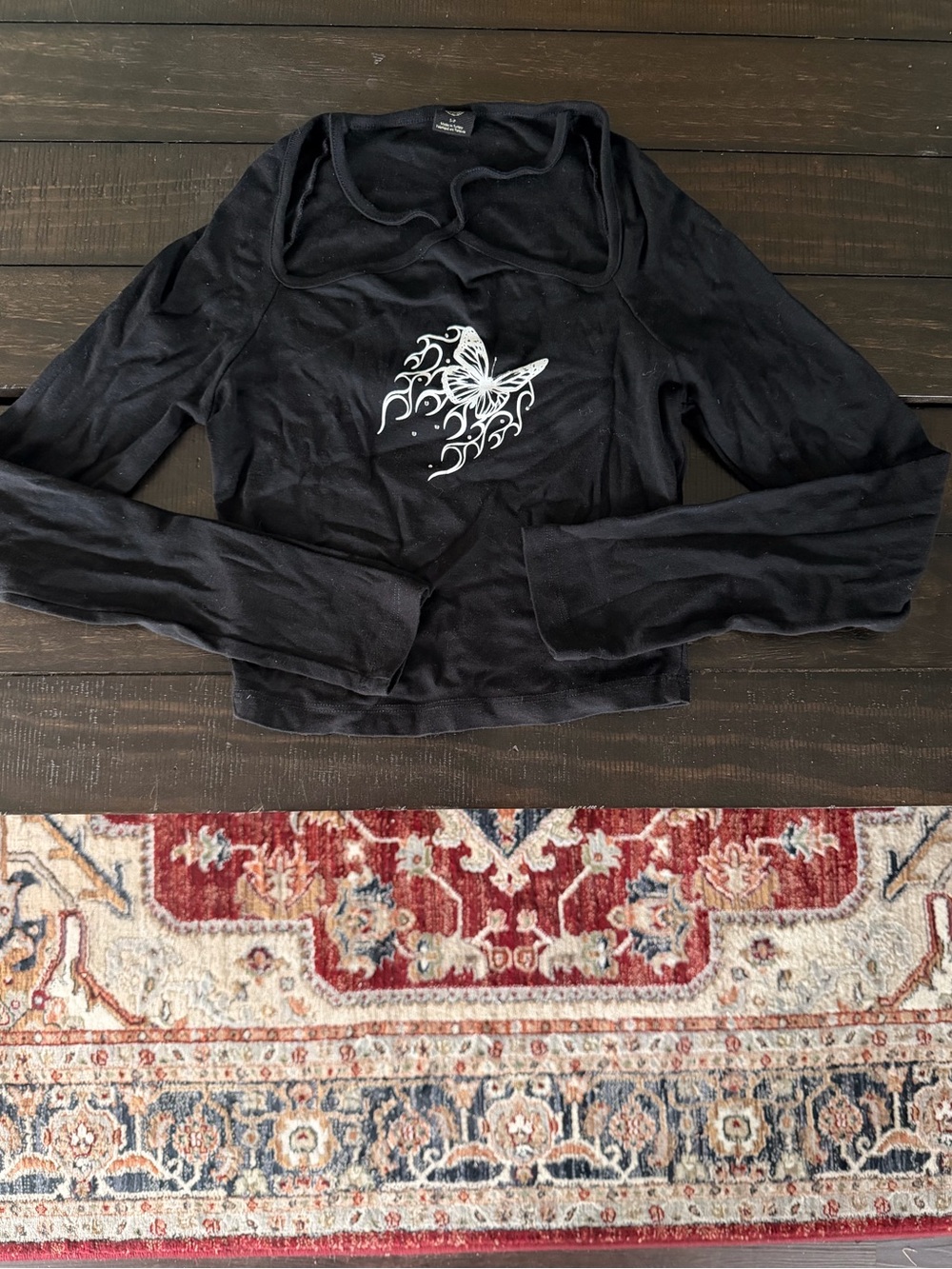 Black Y2K Butterfly Graphic Layered Long Sleeve Top SP